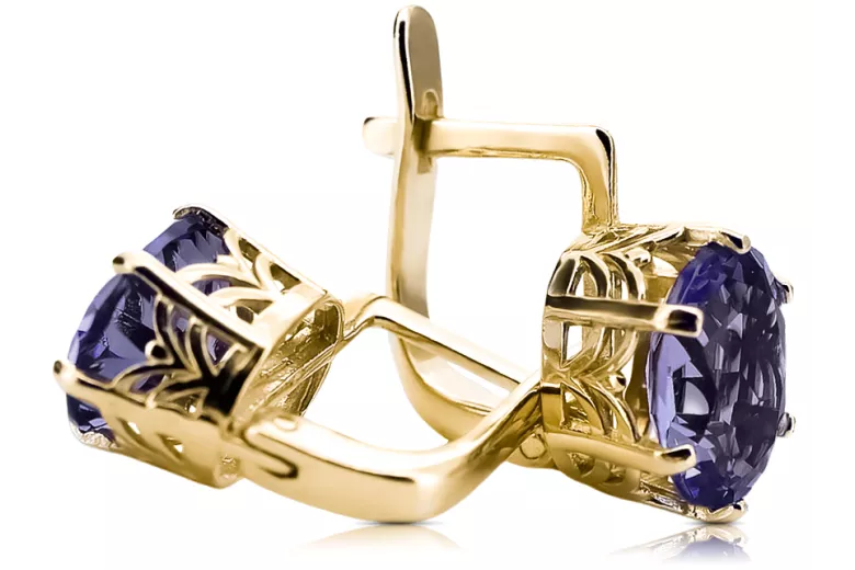 8K žlté zlato 333 Alexandrite náušnice vec003x-ax Russian Soviet USSR Vintage Art Deco style